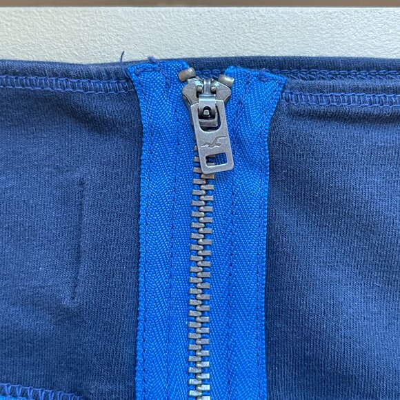 Hollister Skirt Large Blue Tropical Palm Leaf Hibiscus Floral Knit Back Zipper - Picture 4 of 7